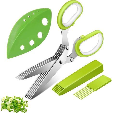 Ciseaux à Herbes, Ciseaux de Cuisine à 5 Lames en Acier Inoxydable, Ciseaux à Épices Ciboulette Avec Couvercle de Sécurité et Peigne de Nettoyage Pour les Herbes Aromatiques, la Ciboulette, le Persil (1/5)