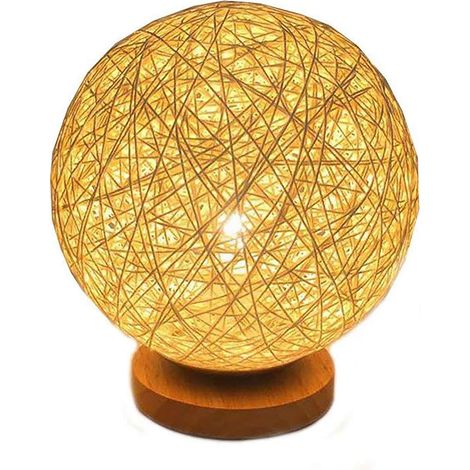 Lampe De Table - Abat-jour En Rotin Tissé À La Main - Luminaire D'ambiance Chaleureuse Pour Chambre À Coucher Salon Bureau - 1 Pièce (1/5)
