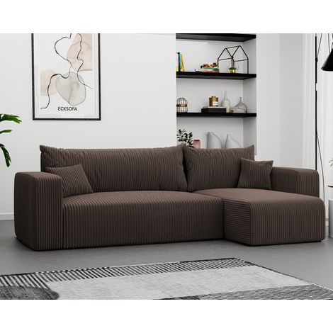 Canapé d'angle Réversible PIANO - 4 places - Canape Convertible avec Coffre - Tissu Velours Cotelé - Brun (1/5)
