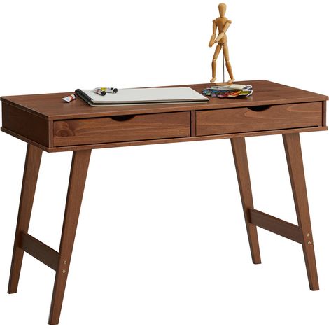 Idimex – Bureau droit en pin massif – 2 tiroirs intégrés – Dimensions 75 x 110 x 50 cm – Couleur châtaigne – Style minimaliste