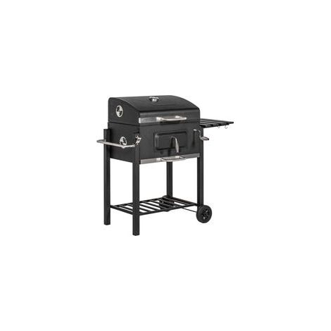 Chariot barbecue à charbon de bois, support en acier inoxydable noir, 113 x 65 x 108 cm, pour jardin et terrasse. (1/5)