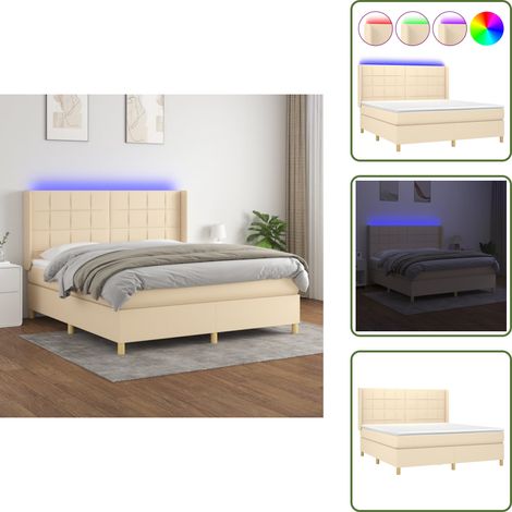 Boxspringbett mit Matratze & LED Creme 160x200 cm Stoff - Boxspringbett - Doppelbett - Cremefarbenes Bett - Bettauflage - LED Beleuchtung (1/5)