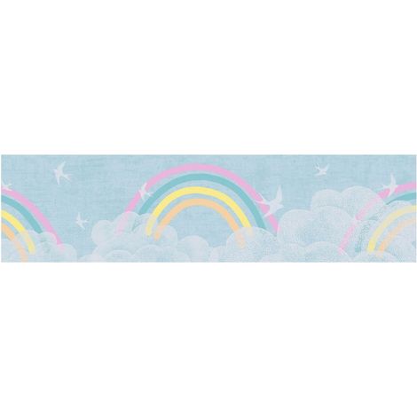 Children wallpaper wall Profhome 771451 border smooth with clouds matt blue white fuchsia yellow 5 m (1/5)