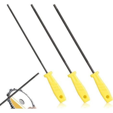 Paquet de 3 limes de tronçonneuse, limes de tronçonneuse, affûteur de chaîne de tronçonneuse avec poignée, facile à tenir, 3 tailles 4,0 mm, 4,8 mm, 5,5 mm, pour tronçonneuses (jaune) (1/4)