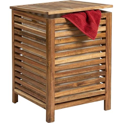 Acacia wood laundry hamper with lid removable bag 229384358 (1/5)