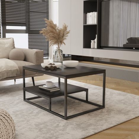 AX LIVING Modern Wohnzimmertisch Pokie 90 cm Schwarzes Metallgestell