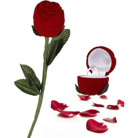 Boîte à bijoux en forme de rose romantique,Ecrin cadeau pour alliance mariage fiançailles,Rouge,Lot de 1 (1/5)