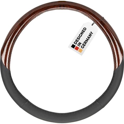 HEYNER® Lenkradhülle Auto 37–39 cm – rutschfest, weich, griffig, schwarz/braun in Holzoptik (1/5)