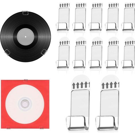 12er-Set Wandregale für Schallplatten, selbstklebende Schallplattenhalter, kein Bohren erforderlich, transparentes Acryl-Aufbewahrungsregal mit Klebeband für Sammlungen (1/5)