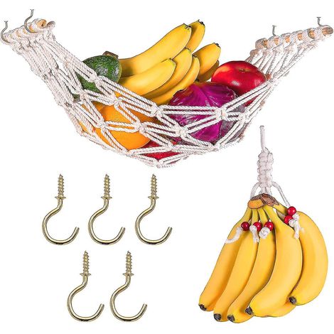 Filet porte-fruits en macramé pour bananes et légumes, hamac à fruits pour cuisine sous meuble. (1/4)
