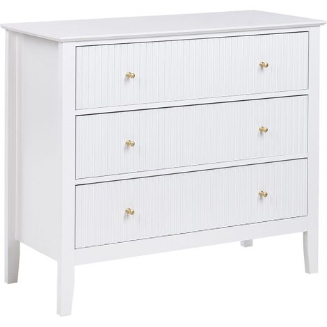Elegante cassettiera a 3 cassetti in MDF con maniglie dorate Soggiorno Bianco Assisi (1/5)