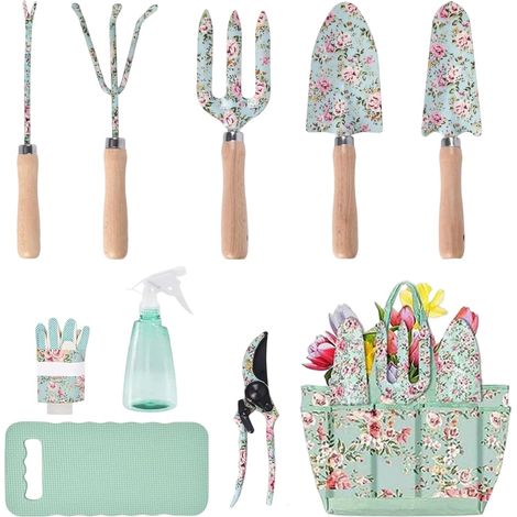 Blumenmuster Mit Aufbewahrungstasche Und Rechen Garten