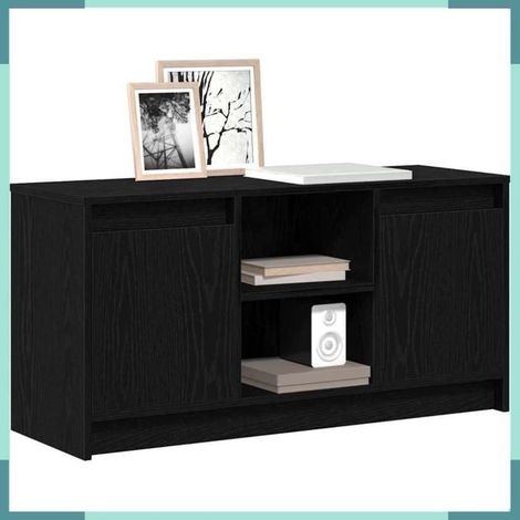 Meuble TV - 873917 - Noir - 100 x 34 x 50 cm - 2 portes, 2 étagères (1/5)