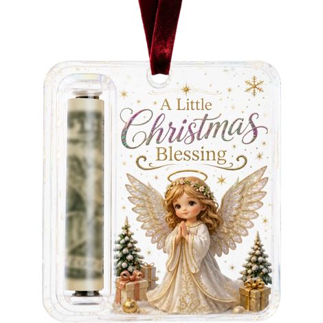 Porte-monnaie suspendu en acrylique pour Noël, motif de vœux imprimé, étiquette de rangement pour billets roulés, décoration pour sapin de Noël (1/5)