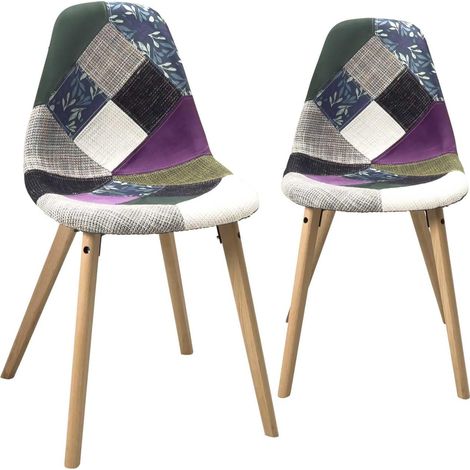 Ensemble de 2 chaises de salle à manger scandinaves Nora (patchwork méditerranéen) (1/5)
