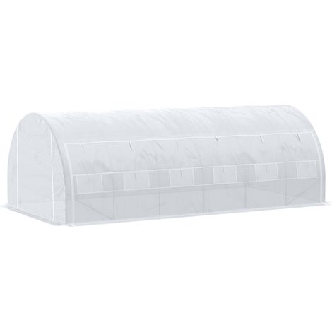 6 x 3 x 2 m Polytunnel Greenhouse with Roll-up Side Walls, Walk-in Grow House Tent with Steel Frame, Reinforced Cover, Zipped Door and 12 Mesh Windows for Garden, White