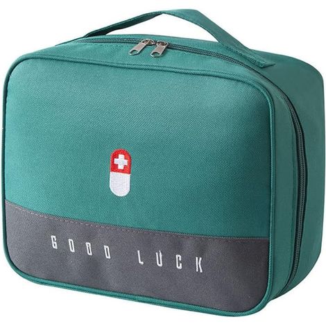Trousse Pharmacie Grande Capacité, Rangement Médicaments Portable Voyage, Maison, Bureau - Trousse de Secours Vide (Vert) (1/5)