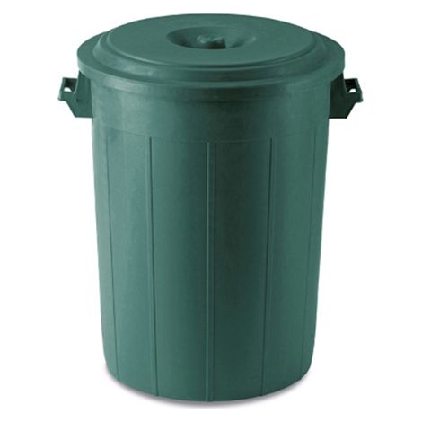 Bidone portarifiuti VERDE con coperchio antirandagismo industriale 70 litri pattumiera CON MANICI giardino locali commerciali INTERNO ESTERNO (1/5)