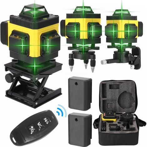 Kit de niveau laser 4D à 16 lignes, comprenant support mural + adaptateur + plaque de fer + plateforme de levage + adaptateur secteur + manuel d'instructions + sac de transport, 2 piles. (1/5)