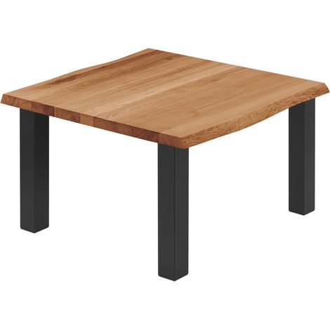 LAMO Manufaktur Esstisch Küchentisch, mit Baumkante 60x60x47 cm (AxBxH), Classic, Dunkel / Schwarz, LKB-01-A-004-9005Cl