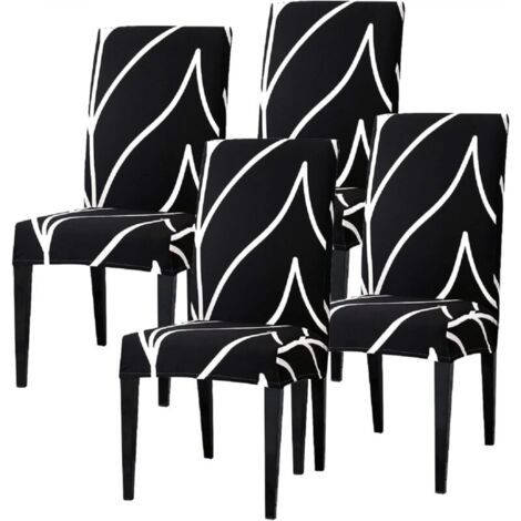 Lot de 4 Housse de Chaise de Salle à Manger Extensible Couverture de Chaise Univers Revêtement de Chaise Antidérapant pour Maison Hôtel Décor de Restaurant Noir Courbe (1/5)