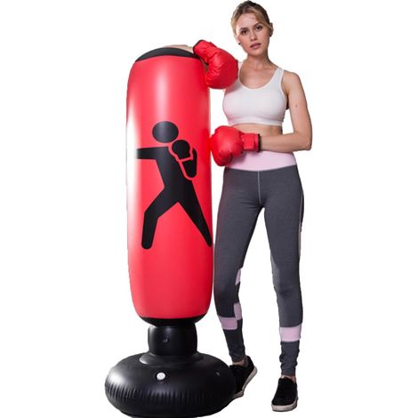 Sac de frappe pour adultes et enfants, Kizcmvre Sac de boxe gonflable autoportant ultra-résistant, équipement d'entraînement pour femmes et hommes, sacro-saint frappe de boxe sur pied (rouge). (1/5)