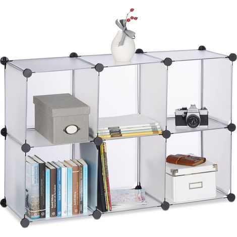 Étagère Rangement 6 casiers Plastique modulable Assemblage Plug in bibliothèque HxlxP: 65 x 96 x 32 cm, Transparent (1/5)