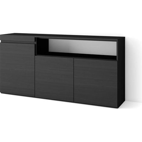 Skraut Home Credenza, Mobile, Cucina Madia, mobile ingresso 150x75x35cm 3 Porte grande stoccaggio Stile moderno Nero (1/4)