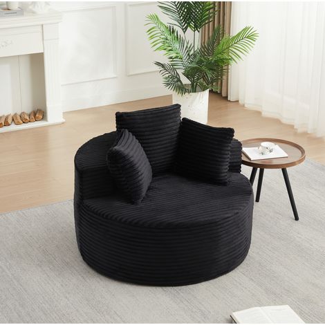 Sillón individual redondo de 110 cm, de corduroy negro, con 3 cojines HAVRYA (1/5)