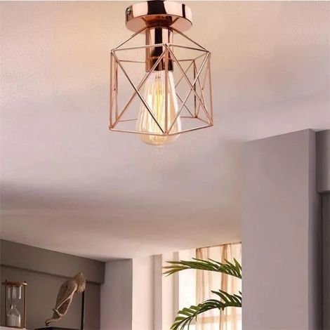 U-Do Plafonnier Carré Or Rose Lampe de Plafonde Cage en Fer design Vintage décoration pour Salon Couloir (1/4)