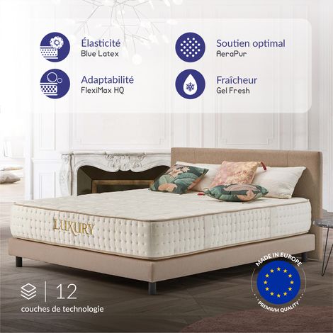 Matelas Luxury 180x200 Mousse à Mémoire de Forme HD - Accueil Latex + HR - 7 Zones Grand Confort - Très épais 30 cm (1/3)
