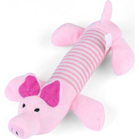 Trois jouets pour animaux de compagnie en forme d'animaux différents : un chiot à mâcher, une peluche qui couine et un cochon rose en cadeau. (1/5)