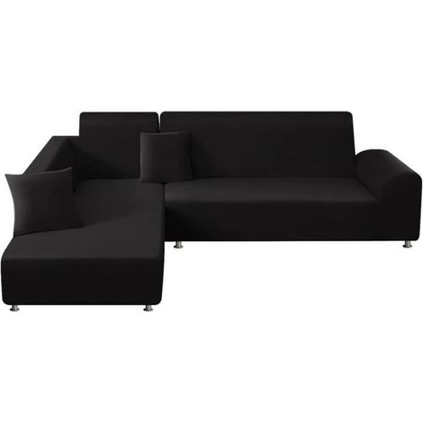 Lot de 2 Housses de canapé élastiques Stretch 3 Places pour canapé en Forme de L avec 2 Housses de Coussin (Noir) (1/3)