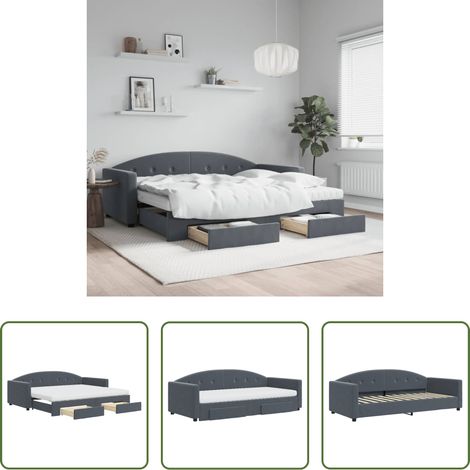 vidaXL Sofa mit Bett - Tagesbett Ausziehbar mit Schubladen Dunkelgrau 90x200 cm Samt (1/5)