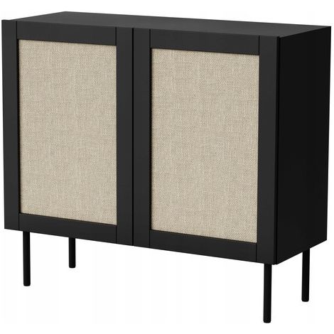 Commode de rangement Meuble universel Noir 100x90x40cm YOTA sur pieds 2 portes (1/3)