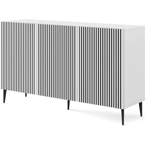 Commode Ravenna F 150 cm 3D blanc / noir sur des broches (1/3)