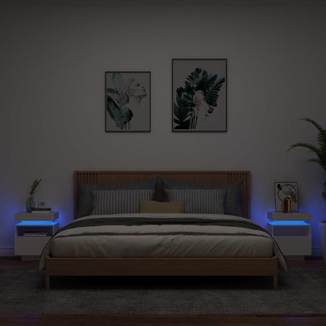 Vidaxl – Tables de chevet avec lumières LED 2 pcs – Bois d'ingénierie blanc – Dimensions 40x39x48,5 cm – Espace de rangement optimisé