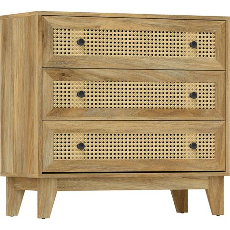 Commode 3 tiroirs style bohème chic cannage rotin aspect bois manguier (1/5)