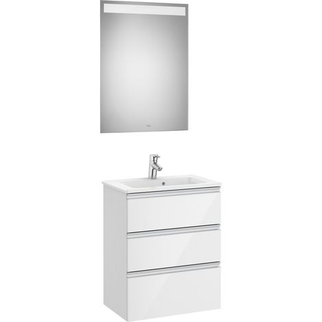 Pack mueble de 3 cajones, lavabo y espejo LED THE GAP - ROCA Color: Blanco brillo (1/3)