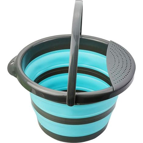 Cubo plegable de silicona de 5 litros - Cubo plegable - Cubo de silicona de 5 litros para limpieza, camping, pesca y cocina (5 litros, azul)