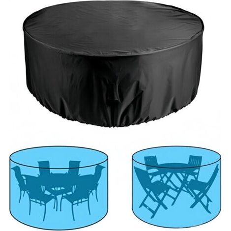 Housse ronde pour meubles de terrasse, housse de protection pour table de jardin, imperméable, anti-poussière et indéchirable, tissu Oxford résistant, résistant à la lumière (noir, 280 x 110 cm) (1/4)
