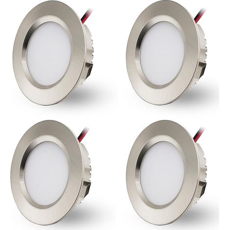 Spot LED Encastrable 230V 3W, LED Spot Etanche Salle de Bain IP44, Spots de plafond Trou Φ55-58mm, Extra Plat 15mm, Spots Encastrés Pour cuisine chambre, Lot de 4 (Nickel Blanc Chaud 3000K) (1/5)