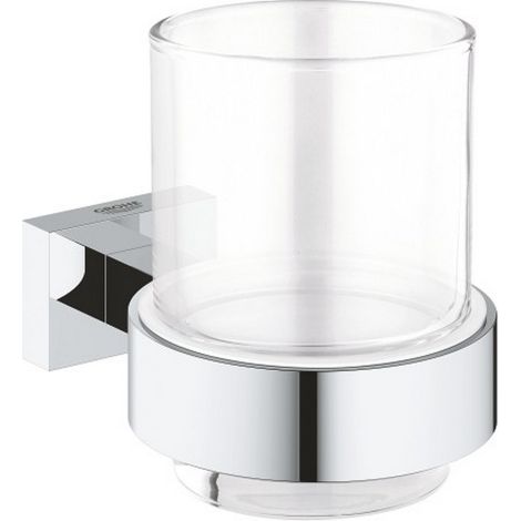 Grohe Essentials Cube Bicchiere in vetro con supporto cromo accessori bagno portaspazzolini (1/4)