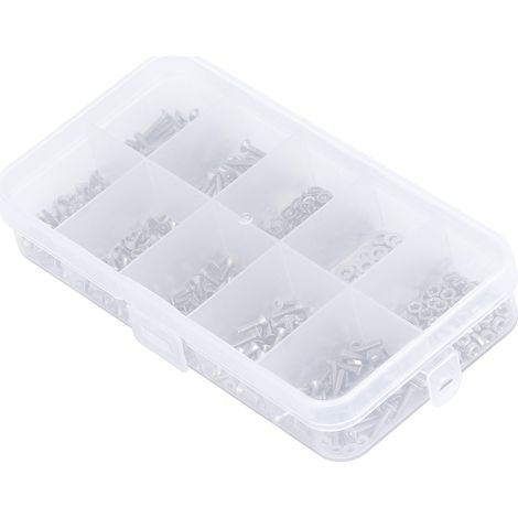 Assortiment de 600 vis à tête fraisée hexagonale en acier inoxydable, écrous hexagonaux et rondelles (1/5)