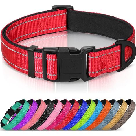 Collier pour Chien en Nylon avec Bande Réfléchissante,Collier Rembourré Classique pour Petit Chien,Rouge,XS (1/5)