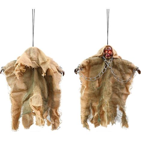 Hängender Halloween-Geist mit Ketten, Halloween-Dekoration für die Gartenparty, geräuschaktivierter Totenkopf (gelb) (1/4)