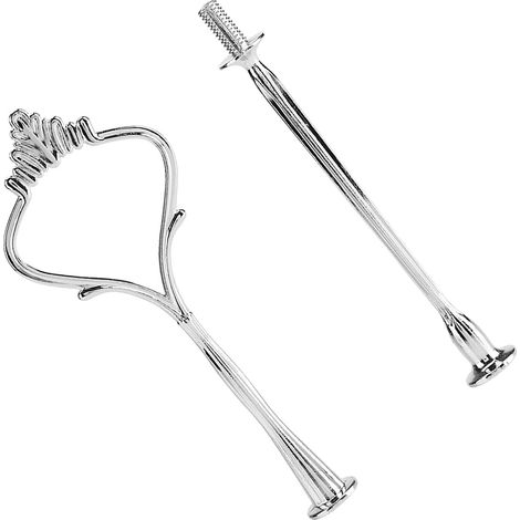 Présentoir à gâteaux à plusieurs étages avec poignées, support pour assiettes à fruits et accessoires de fixation (2 étages, couleur argent couronne) (1/5)