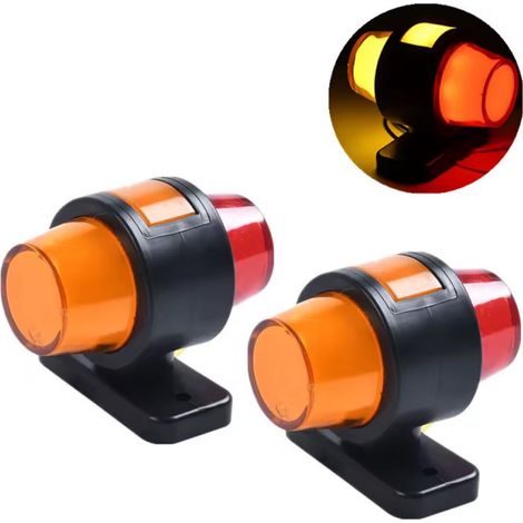 Lot de 2 feux de position/feux de gabarit latéraux à LED, en forme de corne, 12–24 V, rouge–orange–orange