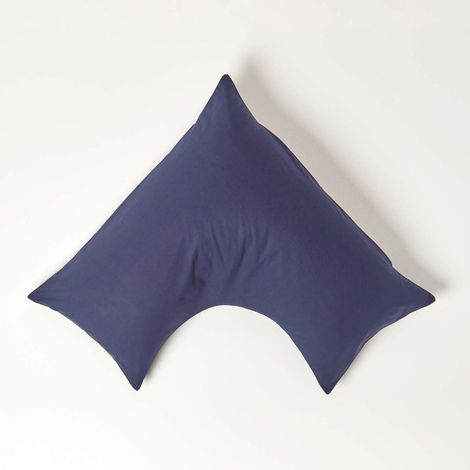 HOMESCAPES Navy Blue Egyptian Cotton V Shaped Pillowcase 200 Thread Count - Navy Blue (1/4)