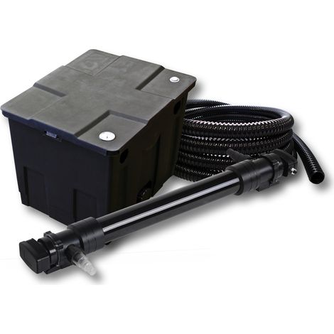 SunSun Komplettset: CBF-350 Teichfilter bis 12000 L Teichfilteranlage als Durchlauffilter, CUV-672 Teichklärer UVC Klärer mit 72W, 5m Teichschlauch 25 mm (1")